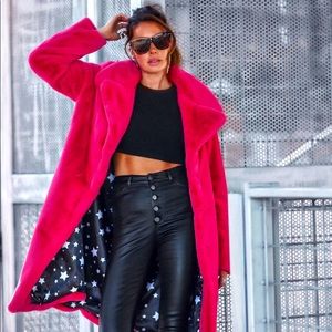 Avec Les Filles Notch Collar Faux Fur Coat + Mask